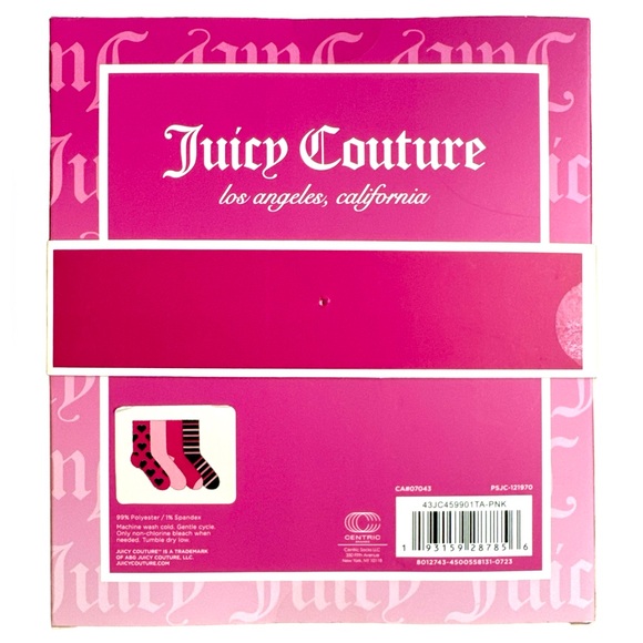 Juicy Couture Gift Box Fuzzy Warm Crew Socks Pink Black Hearts Striped NWT - Picture 2 of 2